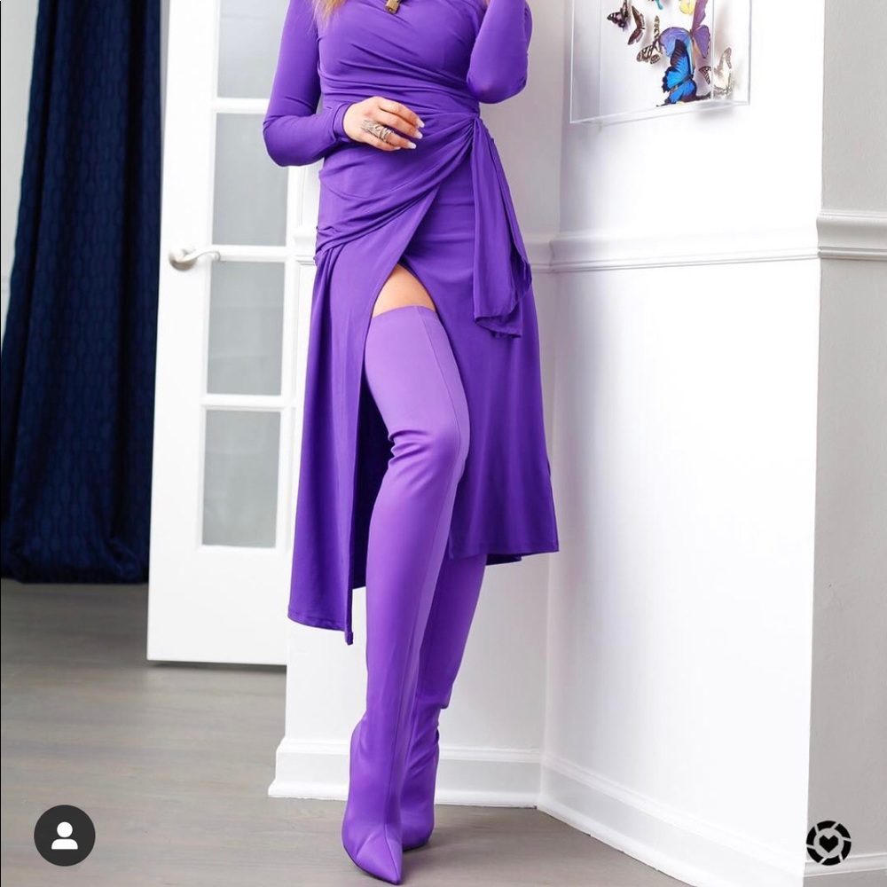 Purple knee high boots
